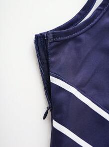 SHEIN LUNE Damen Sommerkleid ohne Ärmel mit Farbblock-Muster und Reißverschluss-Teilung - Blau - Übersicht 8