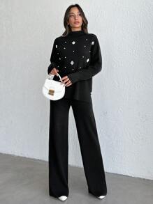 SHEIN Tall Dam pärlstickad tröja 2st/set - Svart - Visa 3