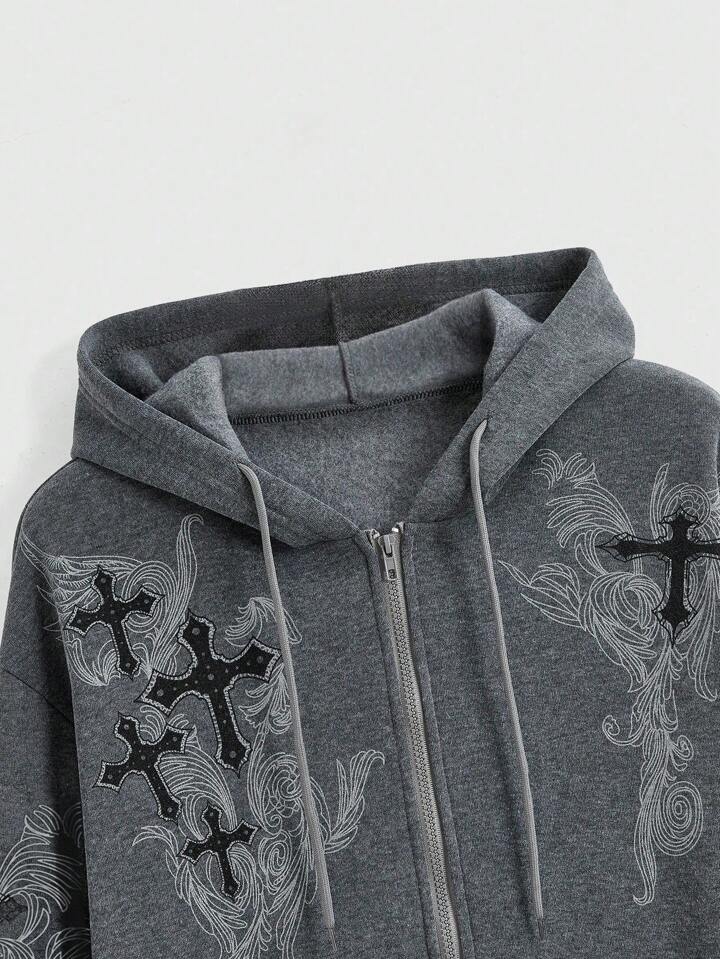 Our Grunge Punk Women's Cross Print Dropped Shoulder Long