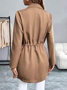 Chiquease Solid Color Drawstring Waist Trench Coat, Autumn - Brown - View 2