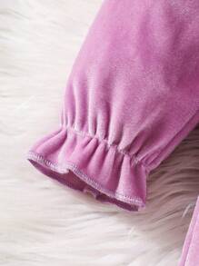 2pcs Baby Girls Jumpsuit + Embroidered Plus Fleece Thick Vest Set, Cute & Warm Outfits For Autumn/Winter - Purple - View 4