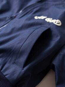 PrepCrw 少女海军蓝字母刺绣梭织修身长袖棉服外套，返校季 - 藍色 - 查看 8