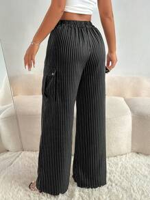 Zolique Striped Trousers With Thigh Pocket Detail Fall Cloth For Women - Black and White - View 2