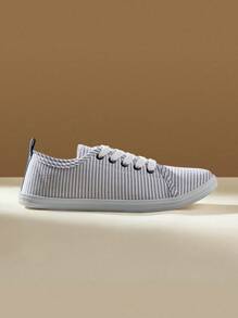 CUCCOO EASI Women's Casual Striped Flat Shoes Fall Tainers - Blue - View 9