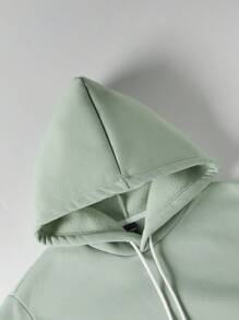 Manfinity Homme 男士貼布細節袋鼠口袋抽繩連帽衫 - 薄荷綠 - 查看 3