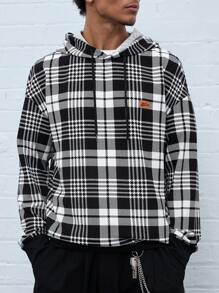 Manfinity RebelGame Men Loose Fit Checkered Hoodies In Black And White,Back To School - Multicolor - View 1