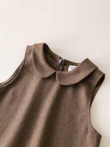 SHEIN X JIMENA & MATEO PrepCrw PrepCrw Young Girls' Brown Loose Woven Sleeveless Casual Dress, School Style, Autumn/Winter Girls School Uniform Teen Girl Clothes For School Uniform School For Girls School Dress First Day Of School Outfits Cute Back To School Clothes Cute Tops For School Dress