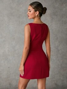 SHEIN BAE Vestito mini aderente senza maniche di colore tinta unita elegante per donna, abiti da cerimonia brevi, abiti da donna autunnali, abiti da donna rossi, abiti da donna borgogna, abiti da donna autunnali, abbigliamento casual da donna, vestito al ginocchio da donna autunnale, abbigliamento natalizio da donna