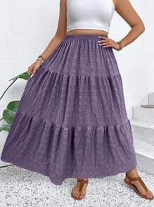 Breezaya Plus Size Jednolity Kolor Marszczona Minimalistyczna Spódnica A-Line, Swobodny Codzienny Strój Maxi Damski