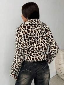 SHEIN Unity Leopard Print Fleece Cropped Jacket, Fall/Winter - Multicolor - View 2