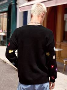 Manfinity VCAY Áo len dệt kim dáng rộng tay dài cho nam, dành cho mùa thu đông - màu đen - Xem 2