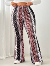 SHEIN EZwear Plus Size Women's Ditsy Floral Casual Flare Pants