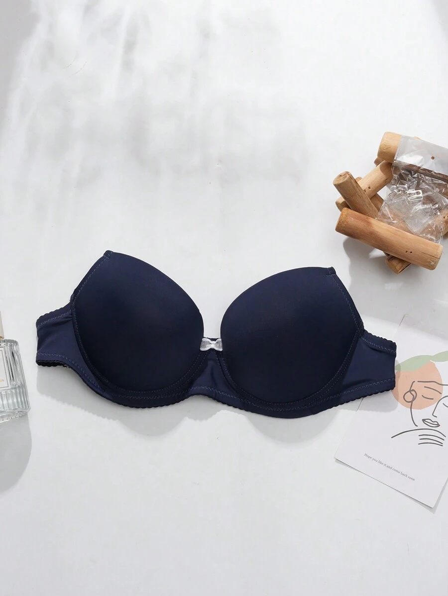 1 pieza Brasier con varilla de soporte y tirantes invisibles de estilo básico y unicolor para mujer - Azul - Ver 1