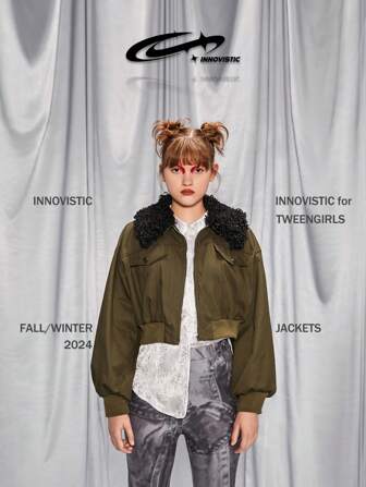 SHEIN Teen Girls Fashion Fall Short Fuzzy Collar Jacket, kan kombineras med axelväska, ryggsäck, crossbody-väska, baseballkeps, hinkhatt, basker, ankelstövlar, knähöga stövlar, fritidsskor, Mary Janes, solglasögon, hörlurar