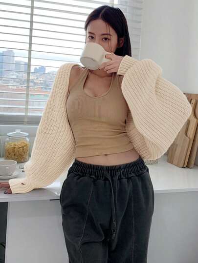 DAZY Women's Solid Color Batwing Sleeve Cardigan Sweater, Autumn & Winter,Long Sleeve Tops