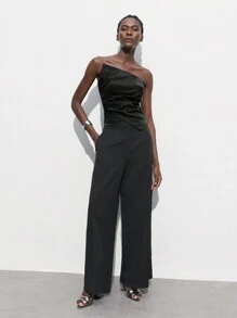 Maija 灰色不对称裹身条纹休闲女式上衣 - 黑色 - 查看 2