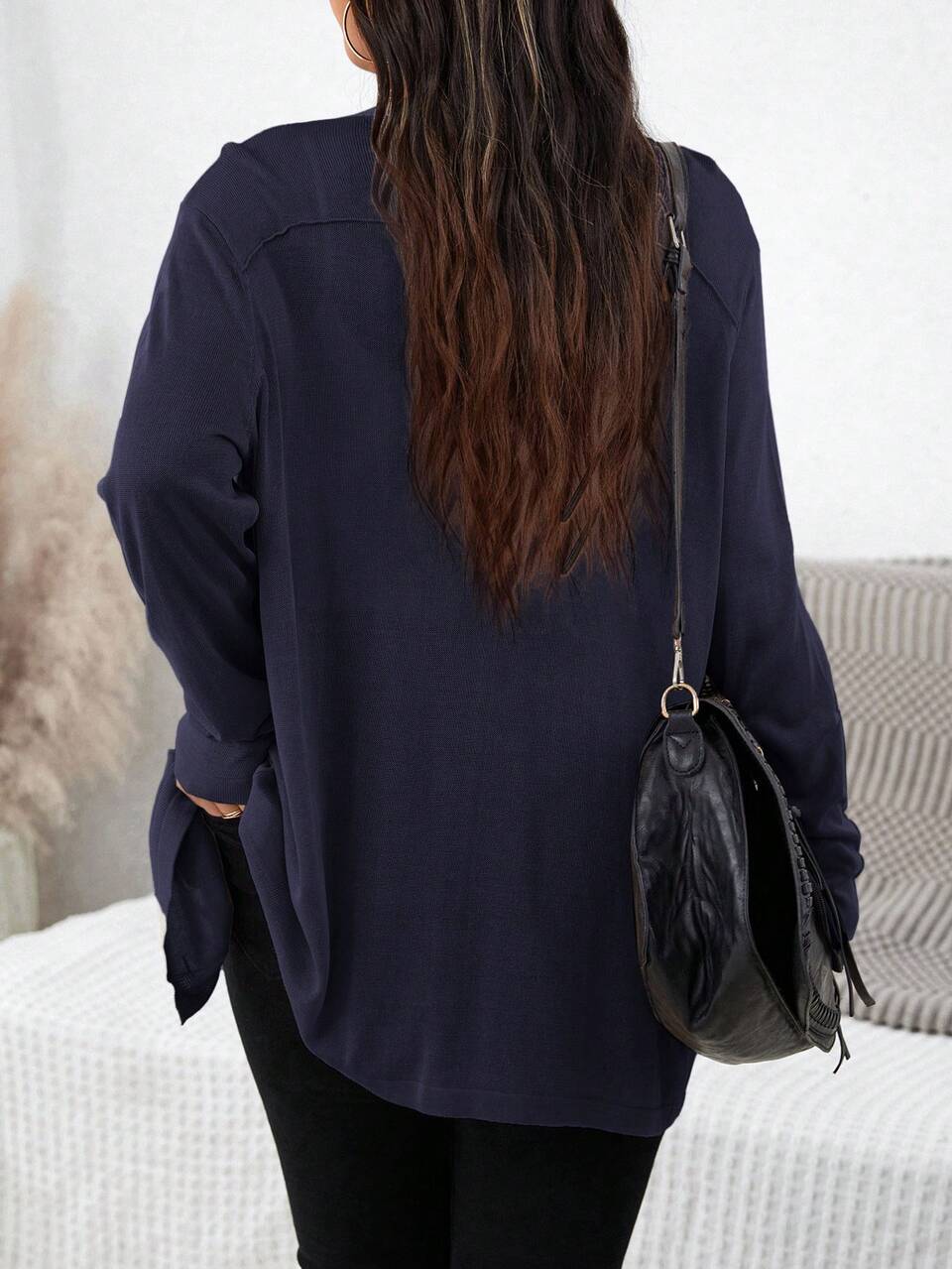 Plus Size Front Button Long Sleeve Minimalist Casual Fall Cardigan With Pockets, For Winter,Fall Women Clothes Autumn