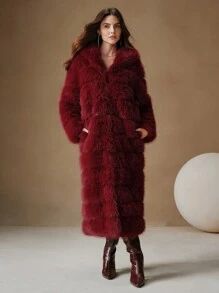 Anewsta 女士优雅纯色圣诞蓬松连帽长外套，时尚秋冬