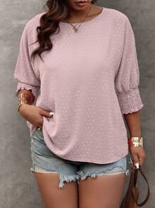 EMERY ROSE Plus Size Women Summer Solid Round Neck 3/4 Sleeve Loose Casual Blouse