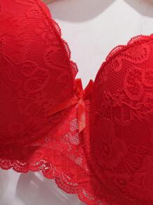 DesireSculpt Áo ngực ren trơn màu cỡ lớn, dây mảnh thanh lịch, nâng ngực - Đỏ - Xem 3