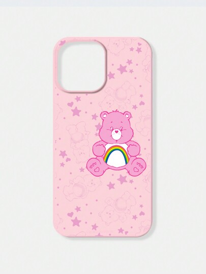 ROMWE X Care Bears Süße Bär Malerei rosa Handyhülle kompatibel mit iPhone 13 Pro Max, XR, 7/8 Plus, 12, 13 für Männer und Frauen