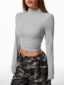 Muchica Camiseta casual con forro polar para mujer - Gris - Ver 3