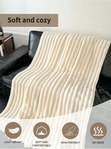 1 件大号条纹仿兔毛毯，法兰绒盖毯，适合沙发、单人/双人床、夏季办公室午睡，四季皆宜的温暖舒适毛绒毯，有白色和灰色可选，可作为礼物赠送 - 白色 - 查看 6