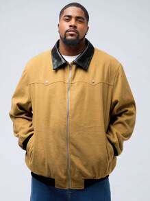 Manfinity VCAY Men's Plus Size Casual Patchwork Knitted Blend Long Sleeve Jacket, Suitable For Autumn And Winter - Multicolor - View 1