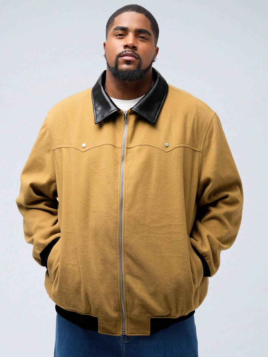 Manfinity VCAY Men's Plus Size Casual Patchwork Knitted Blend Long Sleeve Jacket, Suitable For Autumn And Winter - Multicolor - View 1