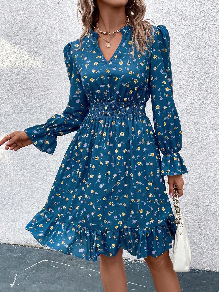 SHEIN Clasi Vestidos Impressão Floral Dits Entalhe pescoço Cintura franzida