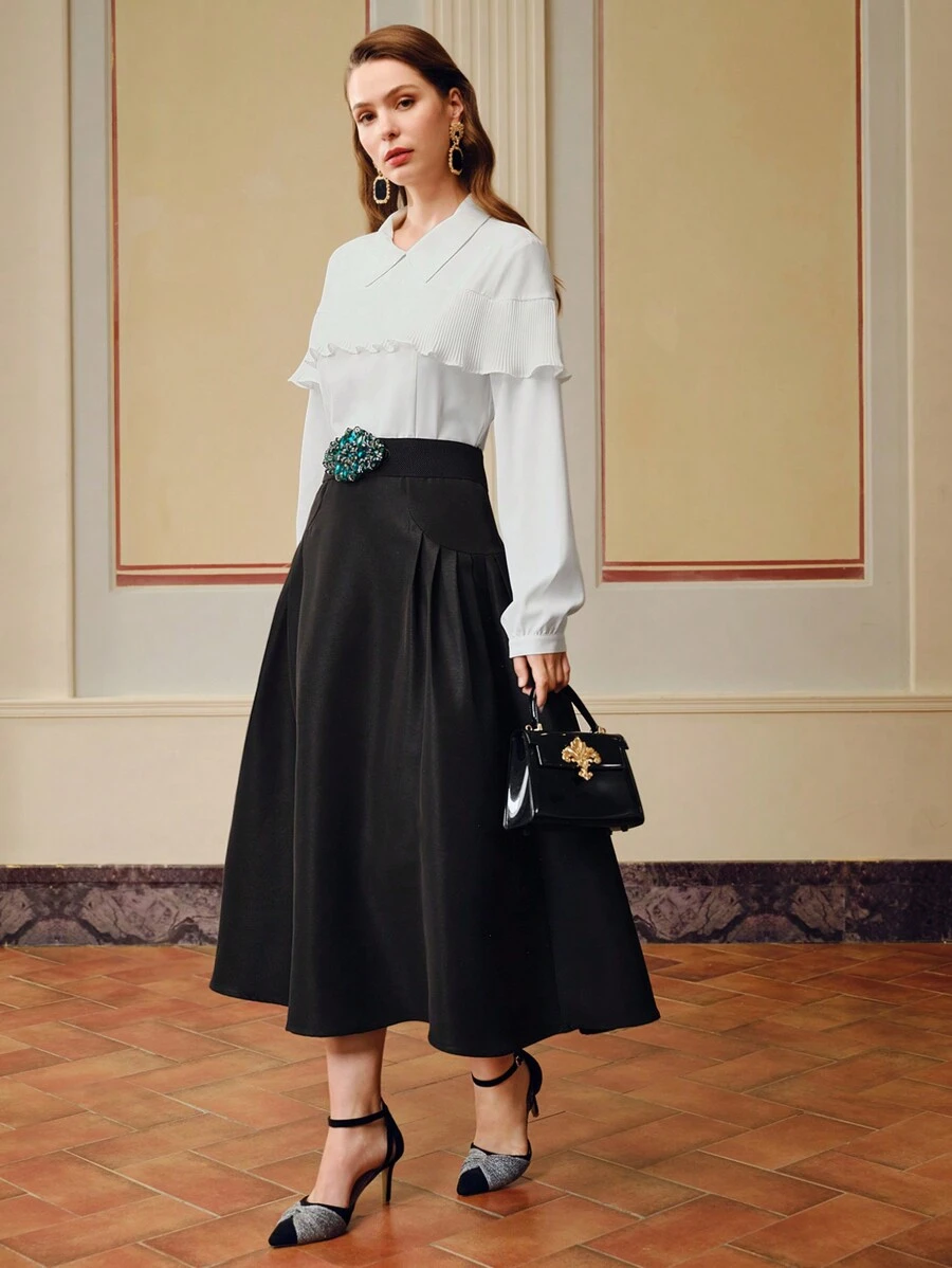 ZEYLAH 褶饰荷叶边纯色衬衫