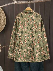 Plus Size Women Floral Printed Button Down Long Sleeve Casual Loose Blouse - Multicolor - View 2