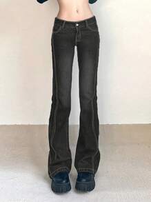 Women's Y2K Flared Jeans With Pockets, Autumn