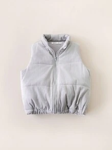 PrepCrw Young Girls Textured Woven Fitted Sleeveless Padded Coat, Gray, Back To School Season, Autumn & Winter