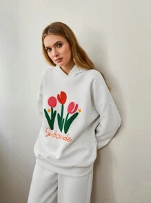 RueChic Hooded Sweatshirt With Embroidery Detail For Autumn & Winter - Black - View 6