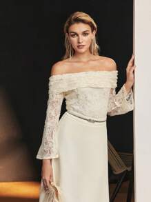 MOTF Soiréza LACE RUCHED FOLDOVER OFF SHOULDER PARTY TOP - Apricot - View 7