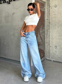 EURMUSE HIGH RISE WIDELEG CUT LIGHT BLUE JEAN - Light Wash - View 4