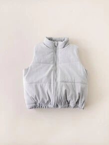 PrepCrw Young Girls Textured Woven Fitted Sleeveless Padded Coat, Gray, Back To School Season, Autumn & Winter