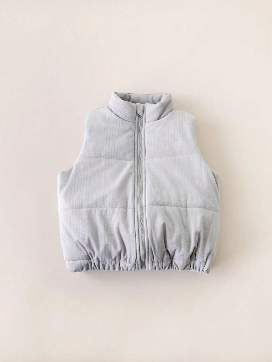 PrepCrw Young Girls Textured Woven Fitted Sleeveless Padded Coat, Gray, Back To School Season, Autumn & Winter