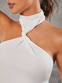 Denimoi 夏季扭领开叉不对称下摆露背上衣 - 白色 - 查看 5