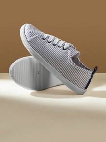 CUCCOO EASI Women's Casual Striped Flat Shoes Fall Tainers - Blue - View 8