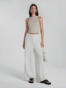 LYSMO Pantalones anchos de lino para mujer - Albaricoque - Ver 5