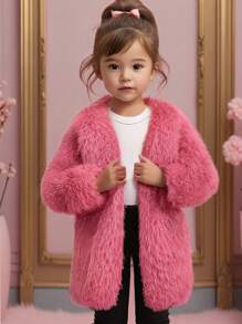 SHEIN Long Warm Fuzzy Outerwear Coat For Young Girl