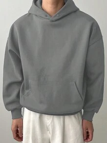 DAZY 男士休闲落肩抓绒卫衣，灰色，秋冬连帽衫