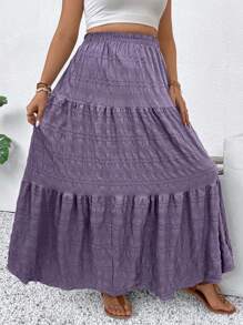 Breezaya Plus Size Jednolity Kolor Marszczona Minimalistyczna Spódnica A-Line, Swobodny Codzienny Strój Maxi Damski