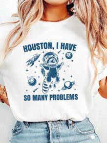 INAWLY Space Raccoon, Áo thun họa tiết Galaxy Retro thập niên 90, Áo thun họa tiết meme vui nhộn dành cho nữ Áo thun họa tiết dành cho nữ - trắng - Xem 1