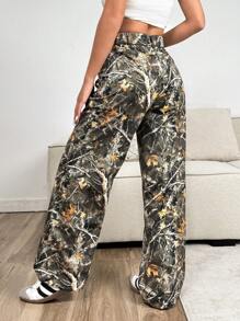 SHEIN EZwear Women's Wide Leg Leopard Print Woven Pants - Multicolor - View 3