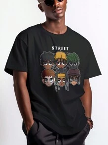 Chillumni Herren große Größen Lässig T-Shirt mit rundem Ausschnitt, Kurz Arm, Buchstaben- und Comic Muster, Sommer
