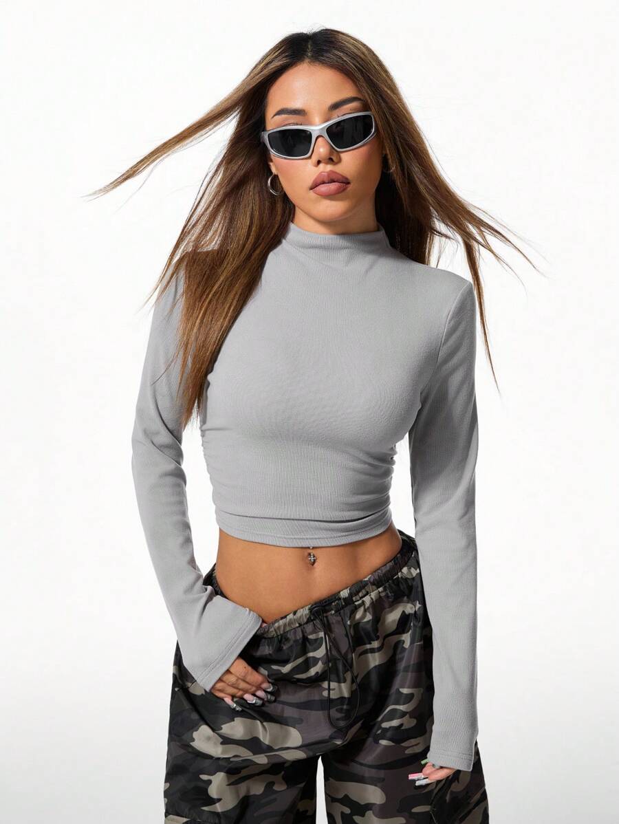 Muchica Camiseta casual con forro polar para mujer - Gris - Ver 1