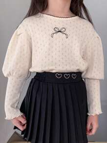DAZY Young Girls Printed Crew Neck Knit T-Shirt, Young Girl Fall Clothes - Apricot - View 1